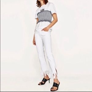 Zara Fringe White Jeans